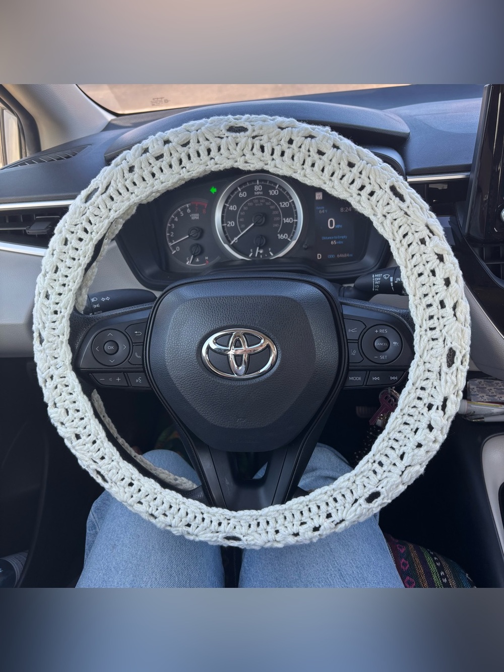 Handmade Cream Crochet Steering Wheel Cover